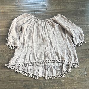 Women's Brown Tassel Hem Top
